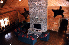 Relax by the fireplace in the main lodge. 